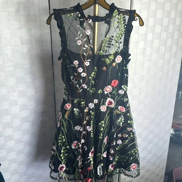 City Studio Embroidered Floral Sheer Dress